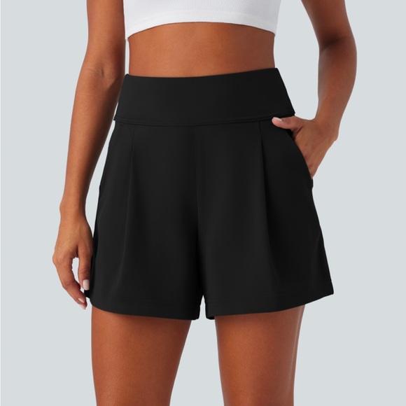 High Waisted Side Pocket Wide Leg Work Shorts - Picture 1 of 6
